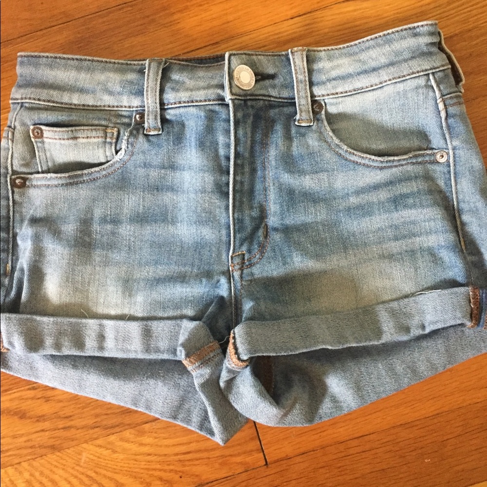 Light blue wash jean shorts